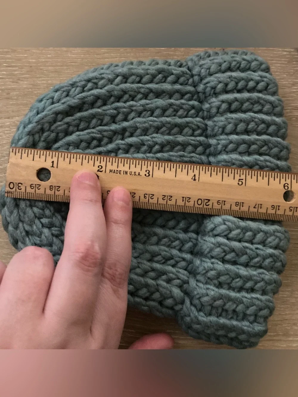 HANDMADE loom knitted small green baby beanie hat for the winter